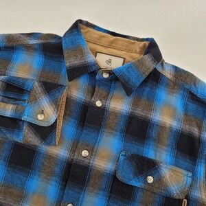 Legendary Whitetails Mens Large Buck Camp Flannel Shirt Blue Plaid Corduroy